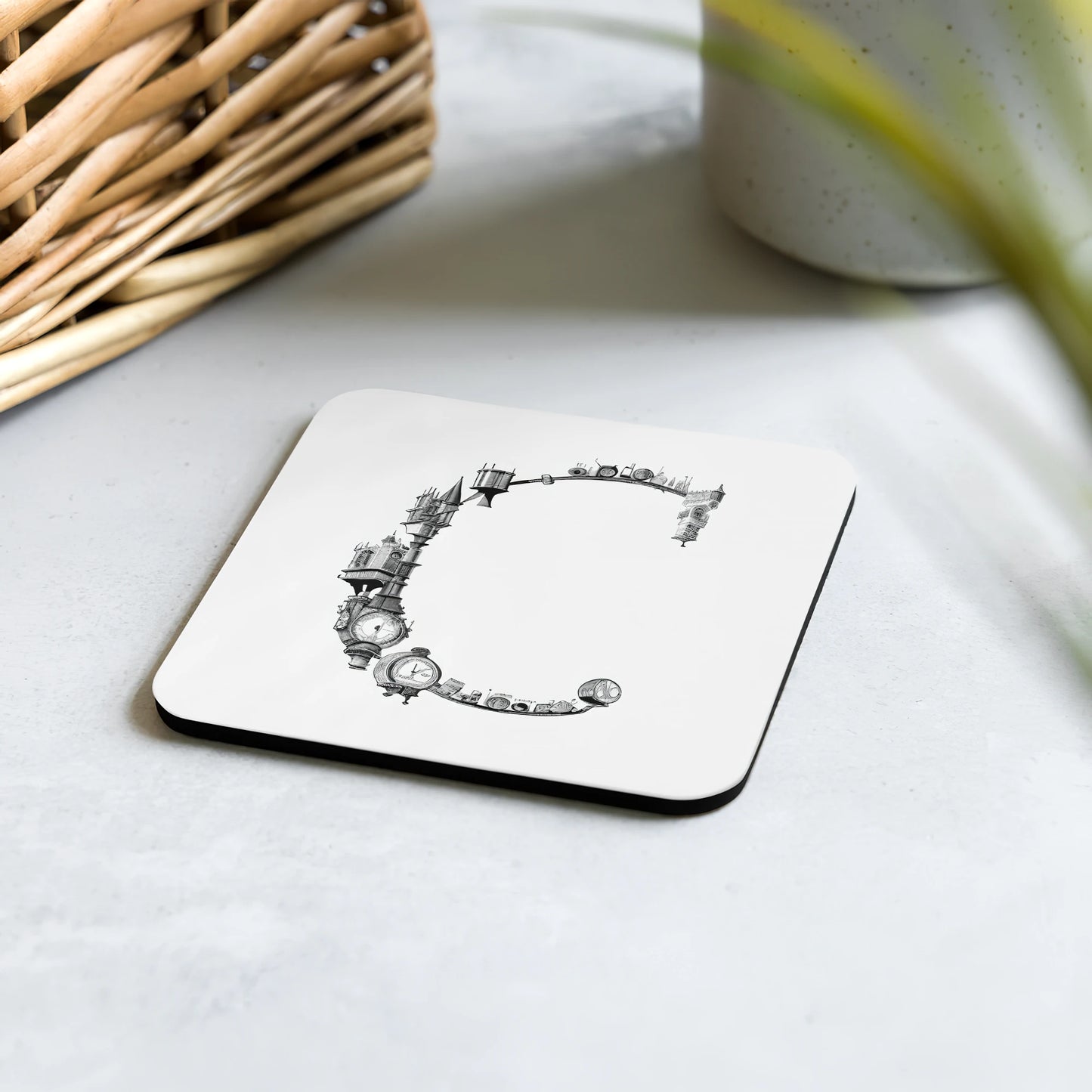 Phonics Letter Art – C für Uhr: Untersetzer mit Korkrückseite (1 Stück)