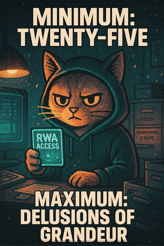 Cat-coder holding an RWA ACCESS card in a neon-lit desk scene