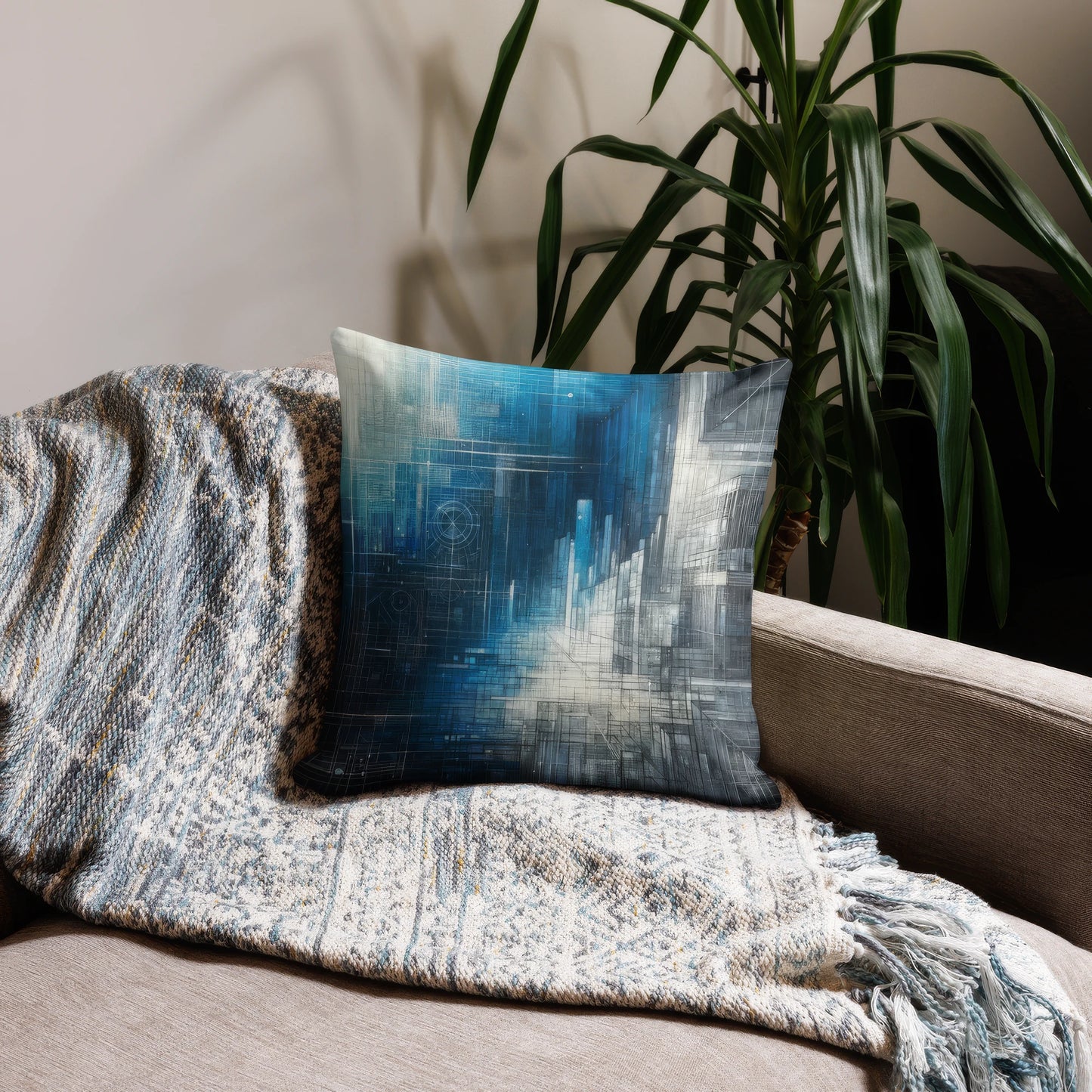 Abstract Art Pillow: Blueprints of Tomorrow