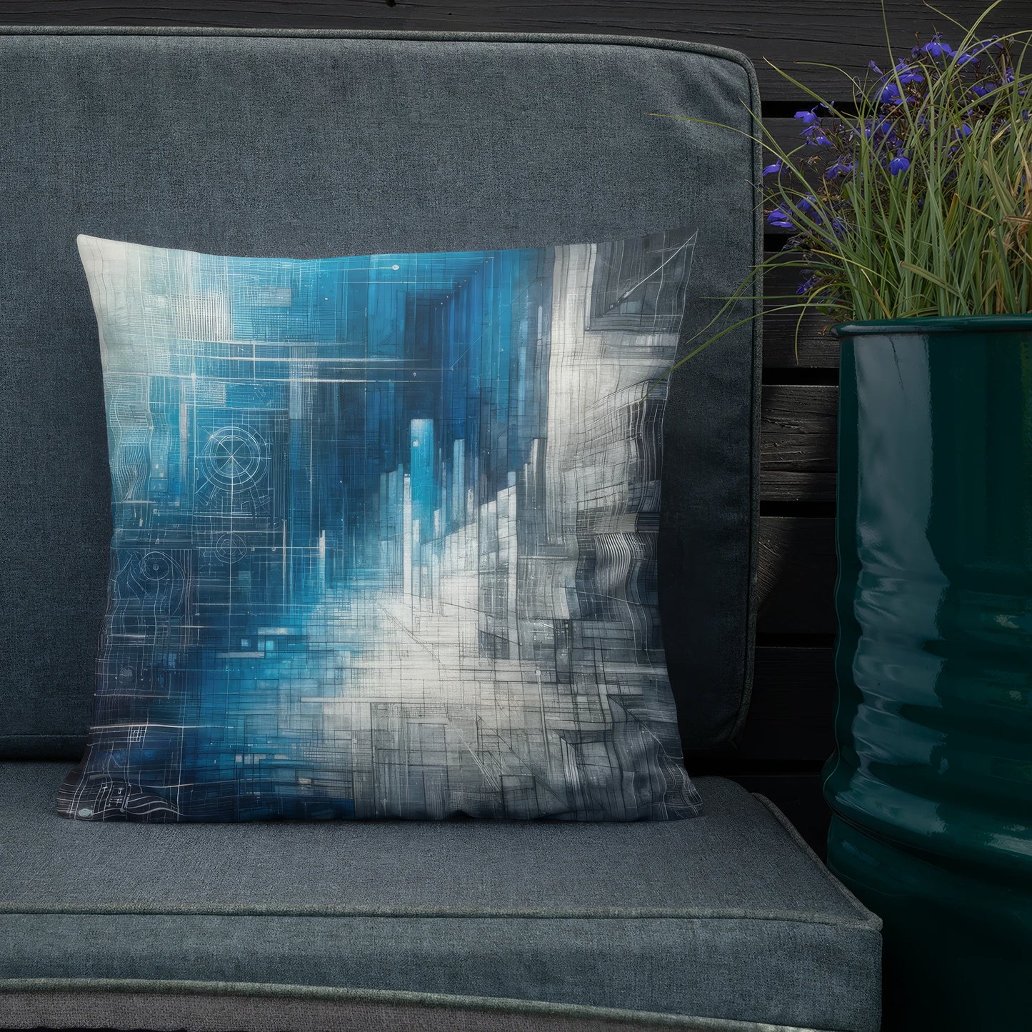 Abstract Art Pillow: Blueprints of Tomorrow