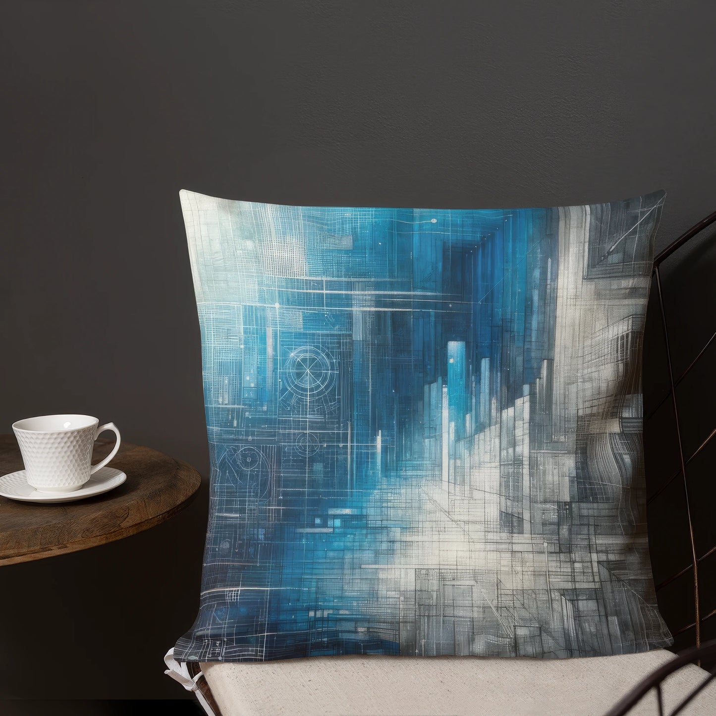 Abstract Art Pillow: Blueprints of Tomorrow