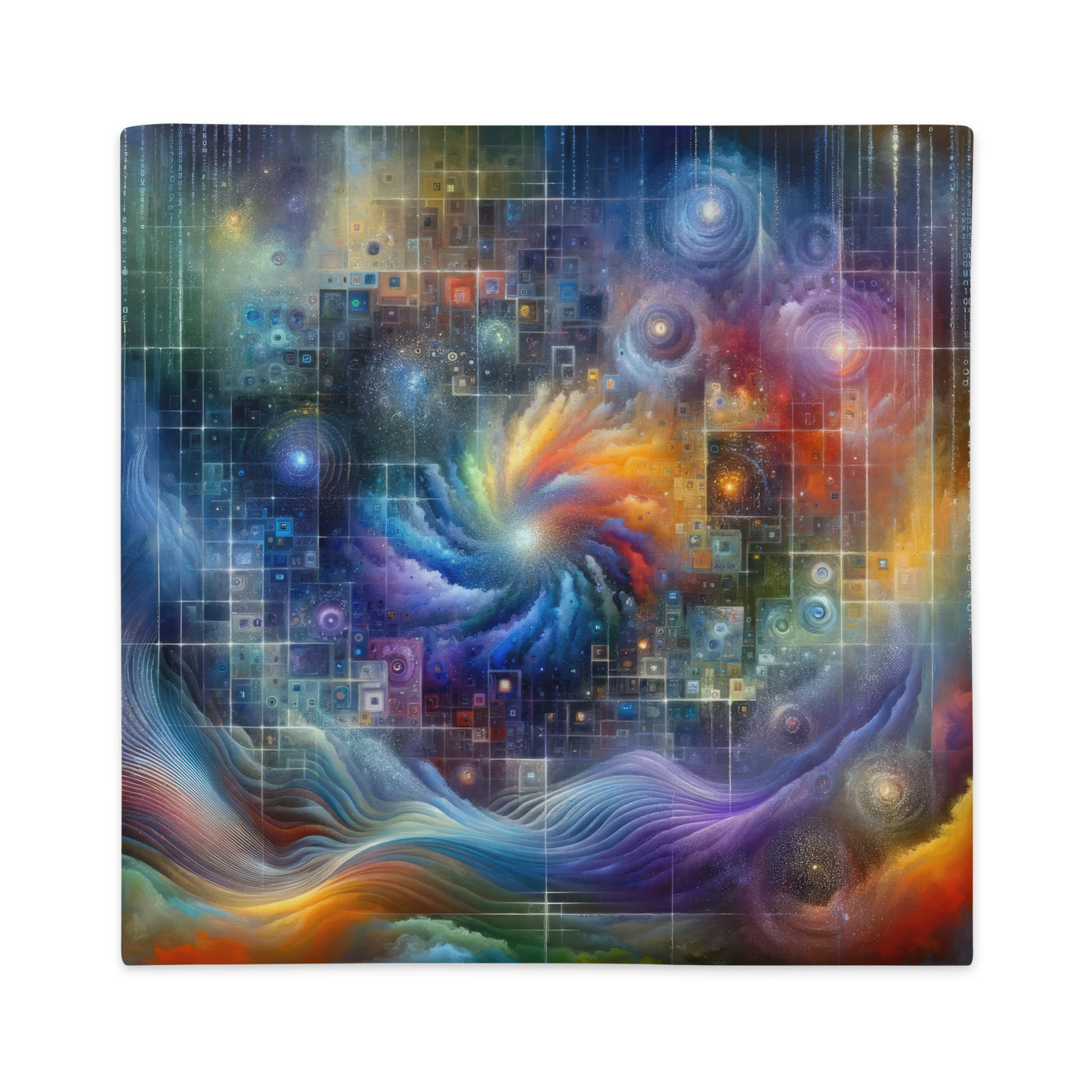 Abstract Art Pillow Case: Digital Dreamscape Mosaic (Cover Only)