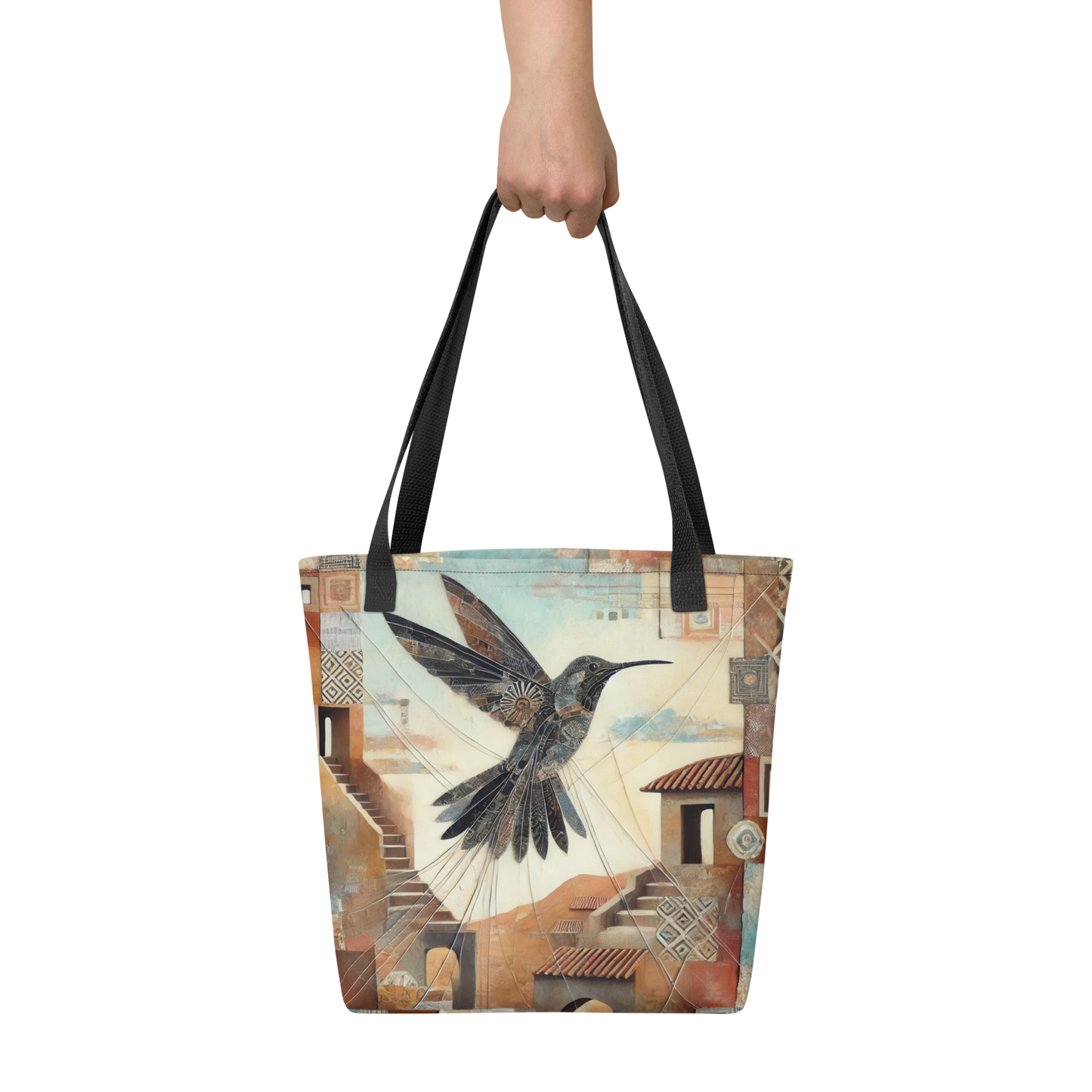 Modern Collage Tote Bag: Flight of the Hummingbird