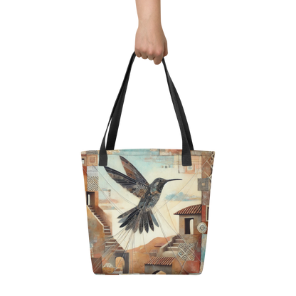 Modern Collage Tote Bag: Flight of the Hummingbird
