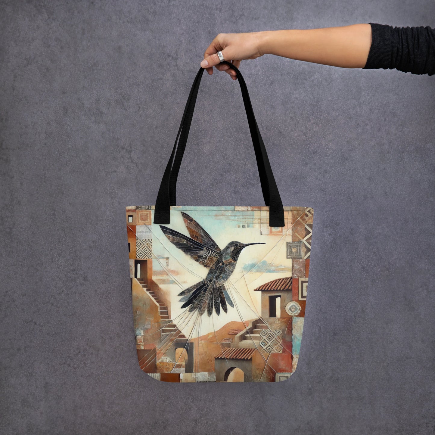 Modern Collage Tote Bag: Flight of the Hummingbird