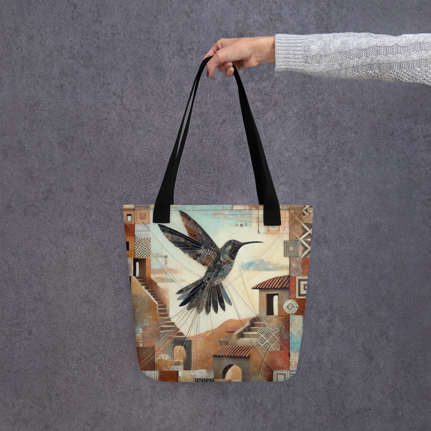 Modern Collage Tote Bag: Flight of the Hummingbird