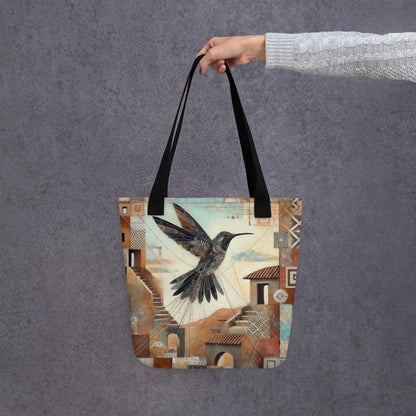 Modern Collage Tote Bag: Flight of the Hummingbird