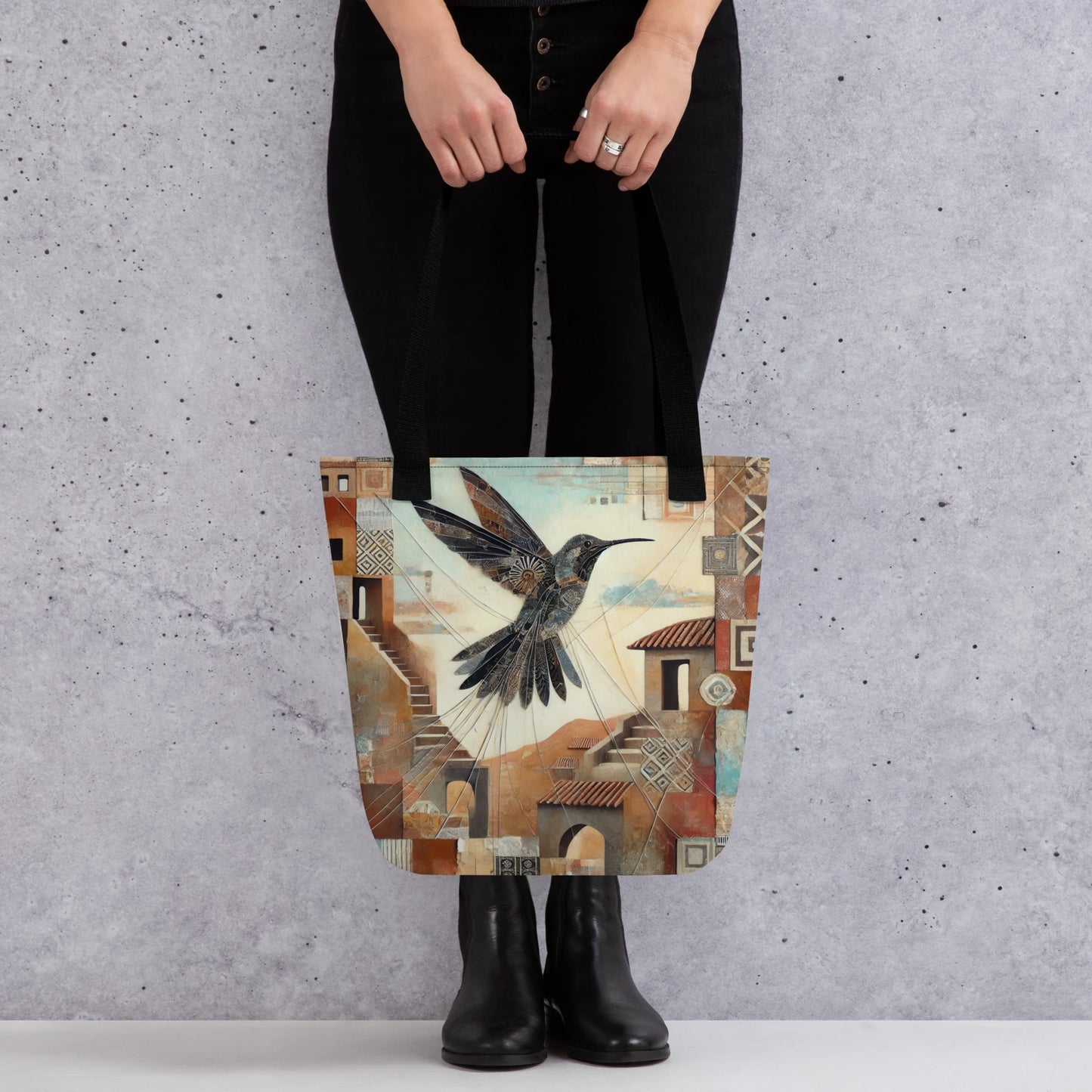 Modern Collage Tote Bag: Flight of the Hummingbird