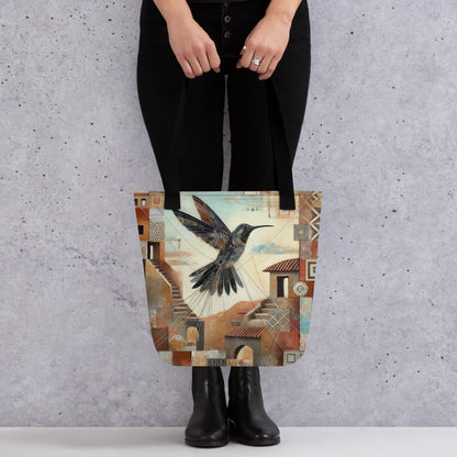 Modern Collage Tote Bag: Flight of the Hummingbird