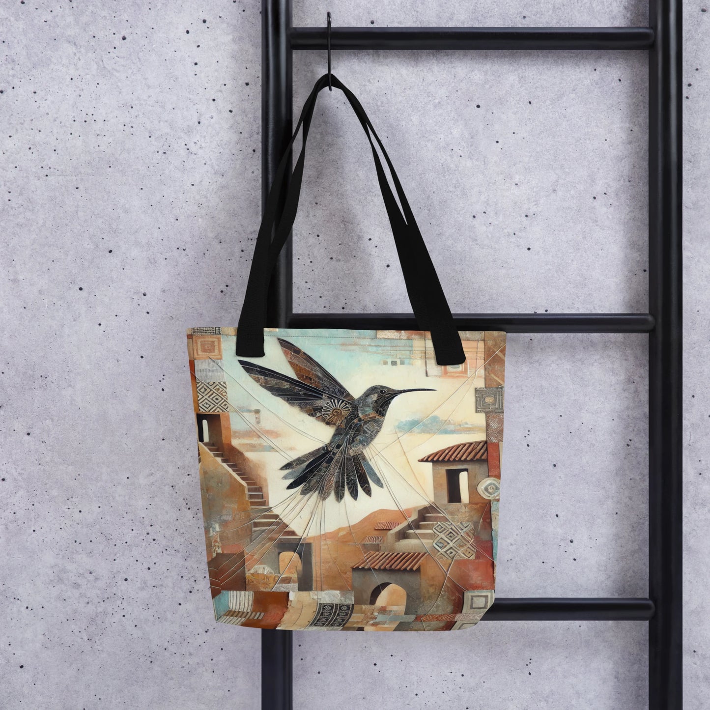 Modern Collage Tote Bag: Flight of the Hummingbird