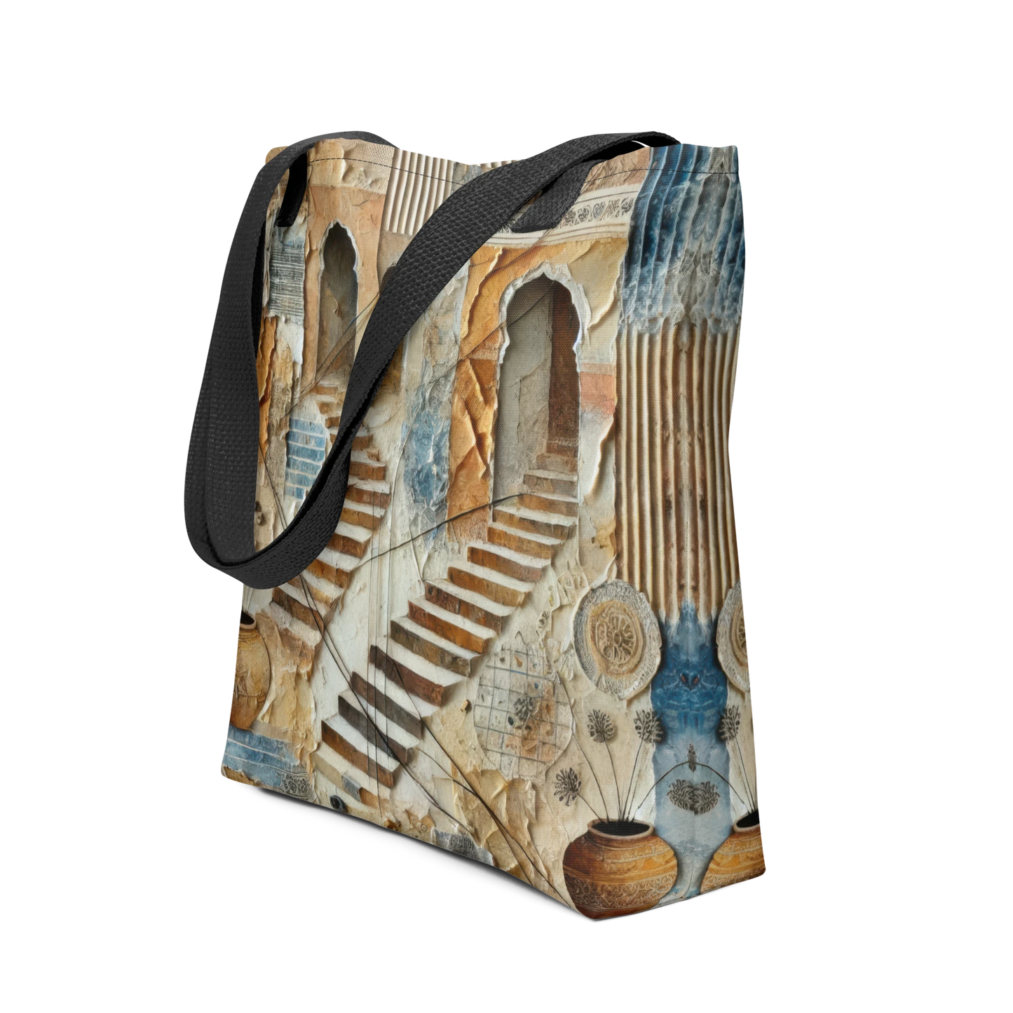 Modern Collage Tote Bag: Courtyard of Forgotten Steps