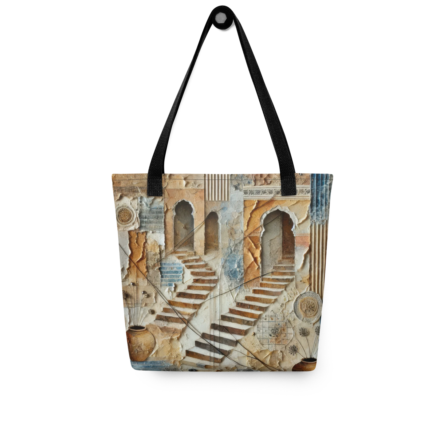 Modern Collage Tote Bag: Courtyard of Forgotten Steps
