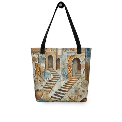 Modern Collage Tote Bag: Courtyard of Forgotten Steps