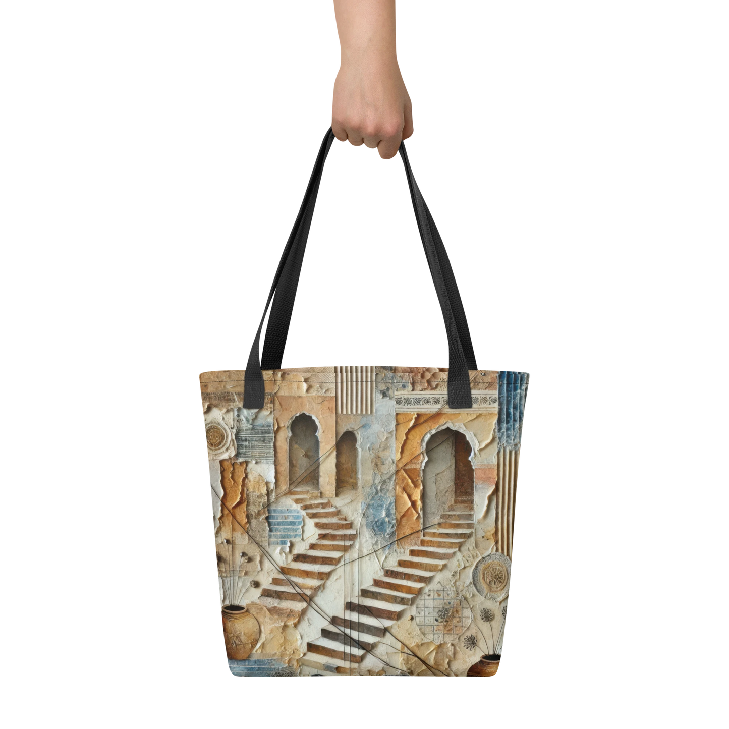 Modern Collage Tote Bag: Courtyard of Forgotten Steps