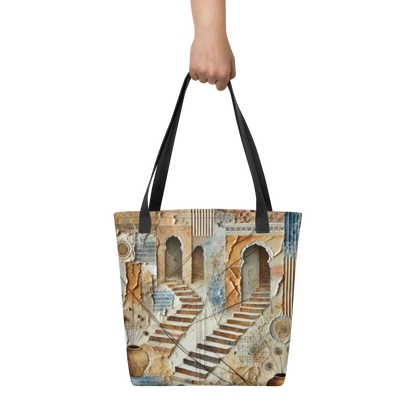 Modern Collage Tote Bag: Courtyard of Forgotten Steps