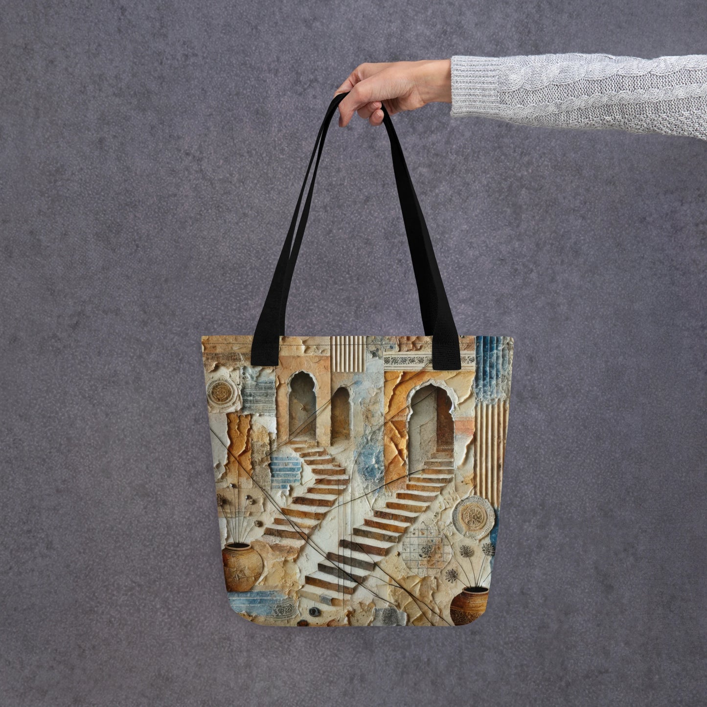 Modern Collage Tote Bag: Courtyard of Forgotten Steps