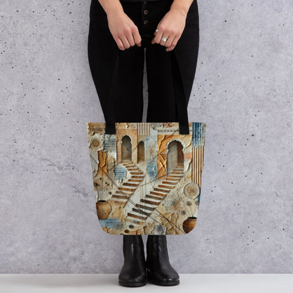 Modern Collage Tote Bag: Courtyard of Forgotten Steps