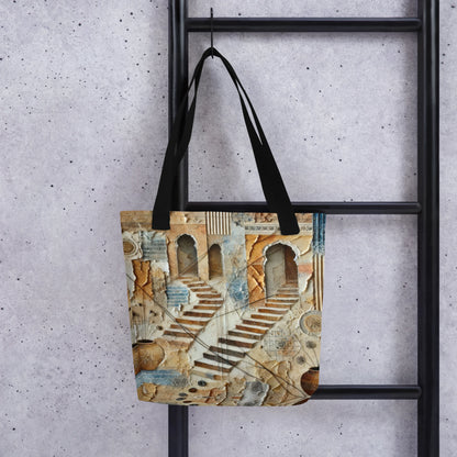 Modern Collage Tote Bag: Courtyard of Forgotten Steps