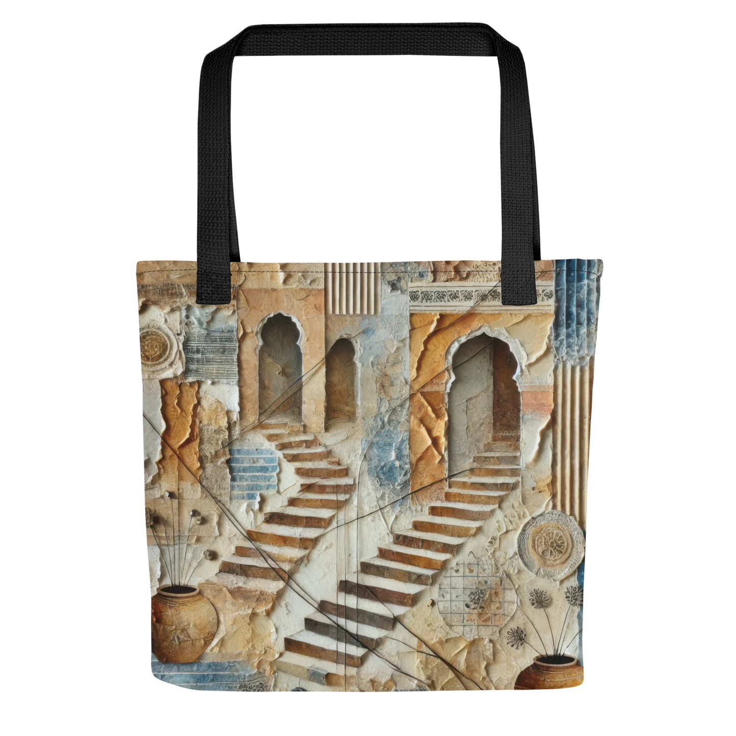 Modern Collage Tote Bag: Courtyard of Forgotten Steps