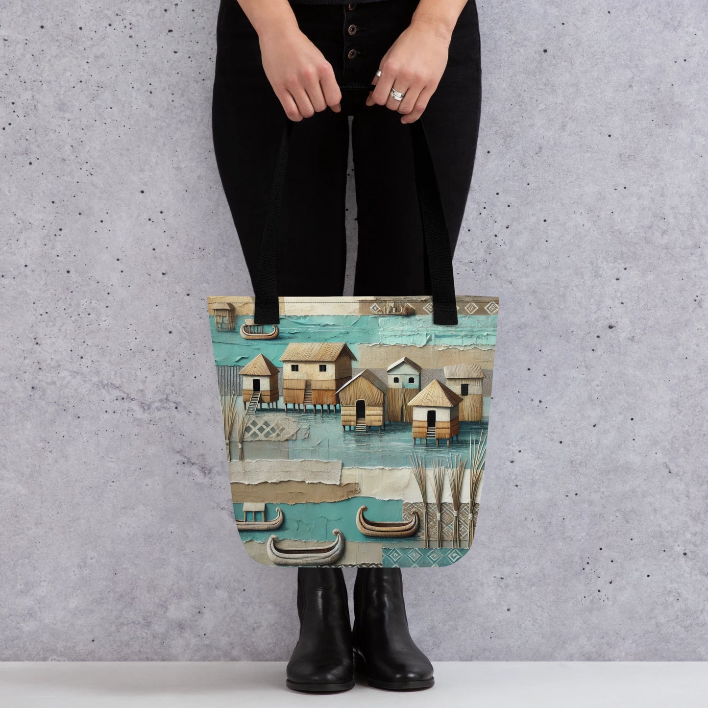 Modern Collage Tote Bag: Where the Boats Rest