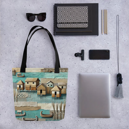 Modern Collage Tote Bag: Where the Boats Rest