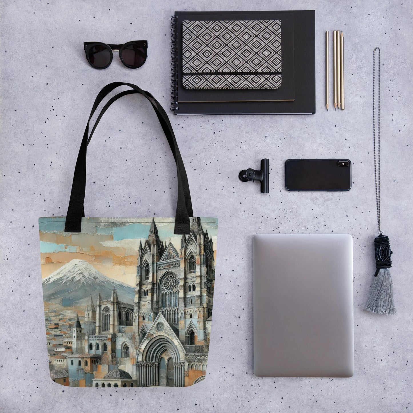 Modern Collage Tote Bag: Between Stone and Sky