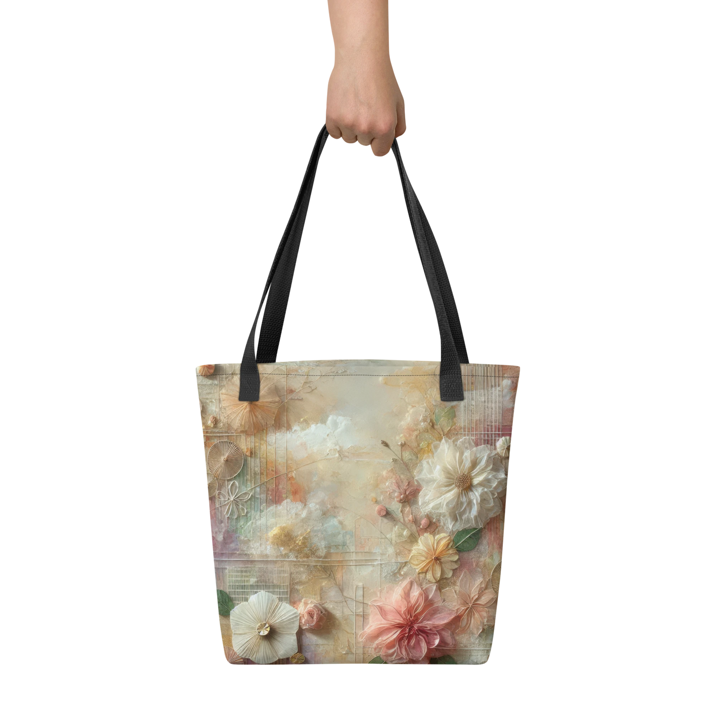 Modern Collage Tote Bag: Threads of Blooming Light