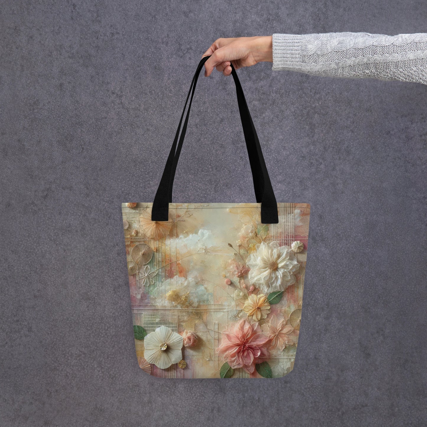 Modern Collage Tote Bag: Threads of Blooming Light