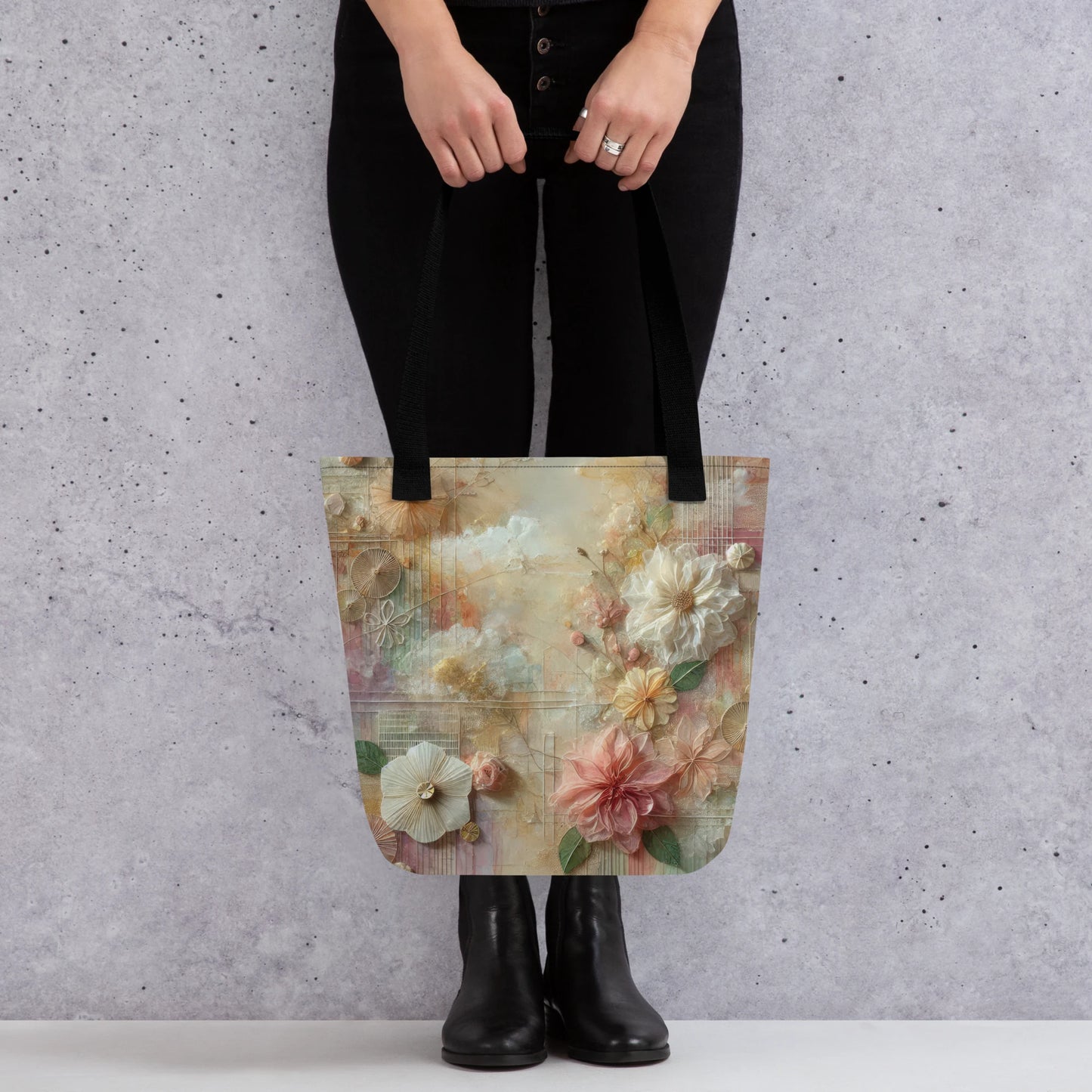 Modern Collage Tote Bag: Threads of Blooming Light