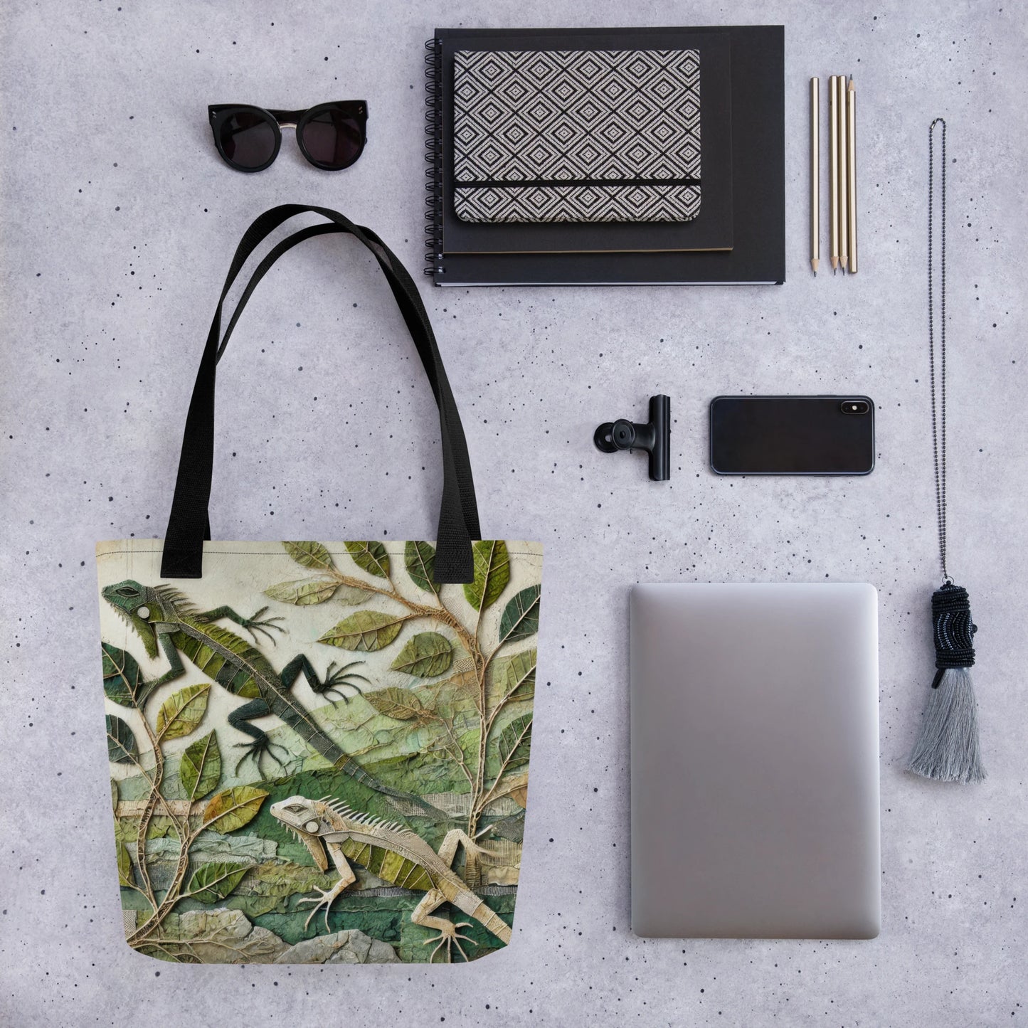 Modern Collage Tote Bag: Veins of Stone and Leaf