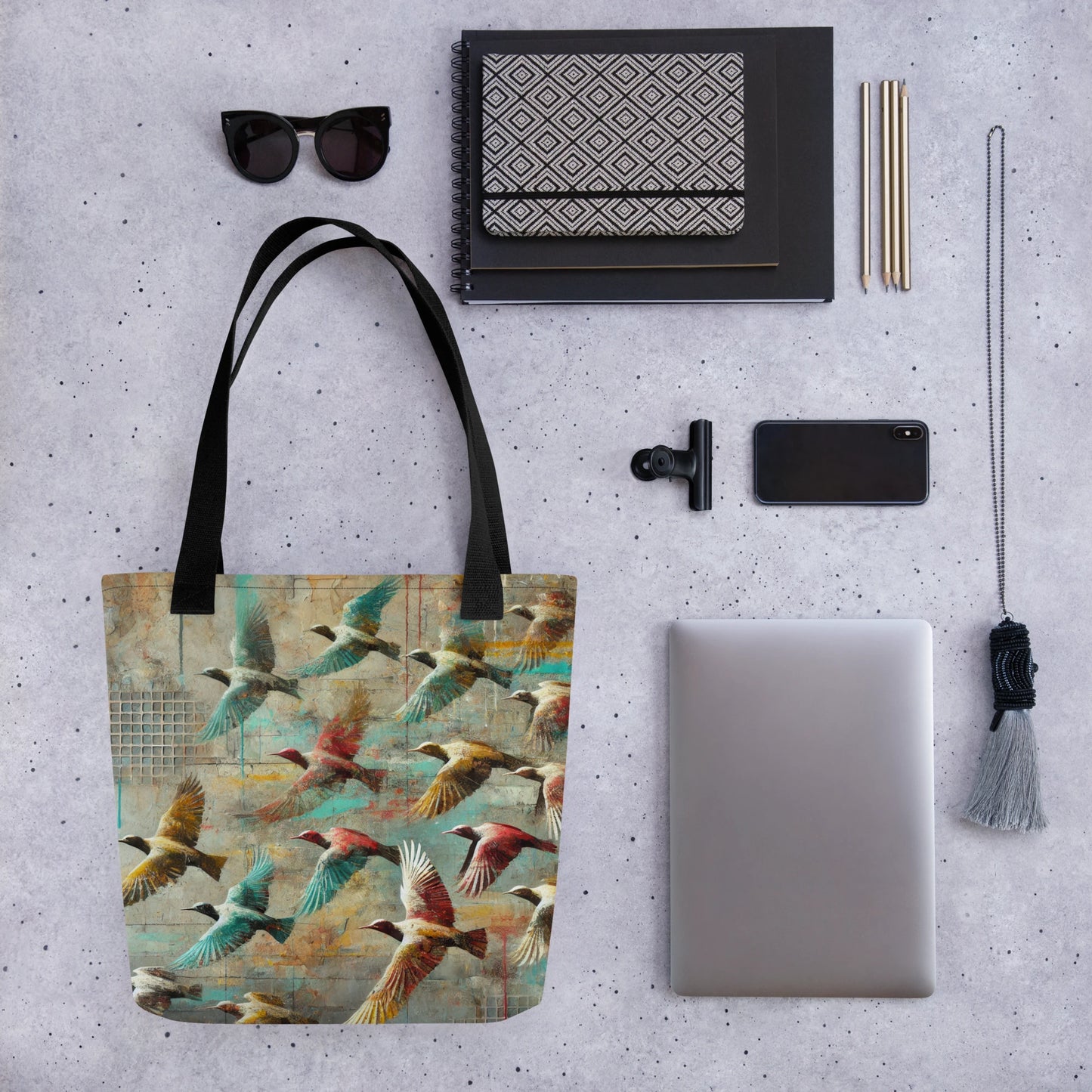 Modern Collage Tote Bag: Wings Above the Concrete
