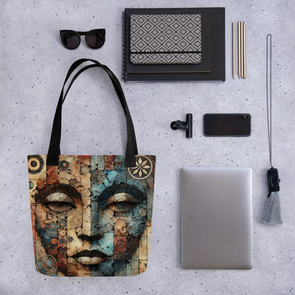 Modern Collage Tote Bag: The Silent Watcher